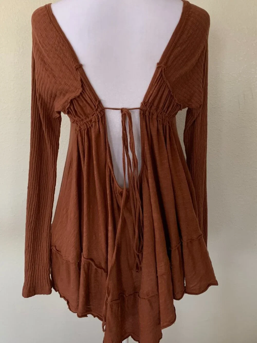 Free People Sundae Tunic Top M Ginger Snap Low Back Boho Cotton Tee
